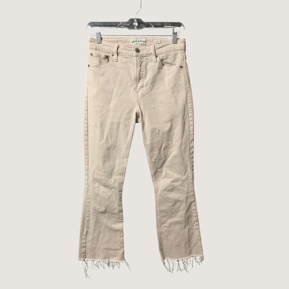 Lucky Brand Bridgette Cropped Flare Jeans Cream Raw Hem Size 4/27 7WD1117804